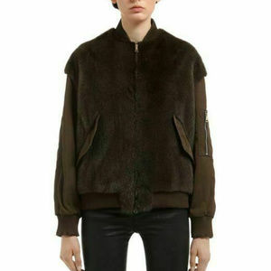 Blancha Brown Mink Fur & Nylon Bomber Jacket Sz 40